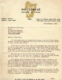 Letter from An Tóstal to William O'Sullivan, Secretary of the Arts Council. (Page 1 of 2)